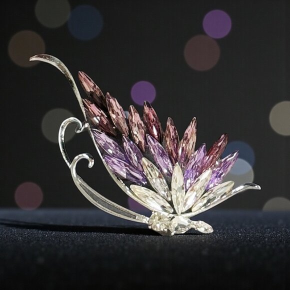 Butterfly brooch pin, purple crystal brooch, Hat brooch, Formal event accessory - Picture 7 of 7